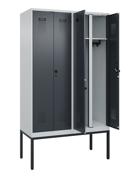 C+P Schwarz-Weiß-Spind Evolo PLUS, Gestell, 4 Abteile, 2120x1200x500mm, 7035/701, Drehriegel, 0490327-40 S10012