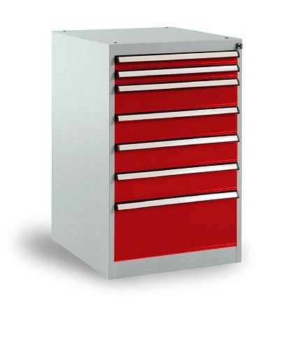 Manuflex Schubfachschrank BASETEC Stationär, Nutzhöhe 700 mm mit 7 Schubfächern, in rubinrot RAL 3003, SP1130.3003