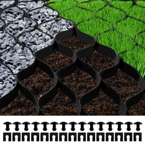 VEVOR Geogitter 8,2x1,2m Abmessungen der Einheit (LxB) HDPE-Material 10m² Abdeckfläche Kieswabe 5,1cm Tiefe Kiesmatte Bodenverstärkung, TGG27X4FTX2INYHLDV0