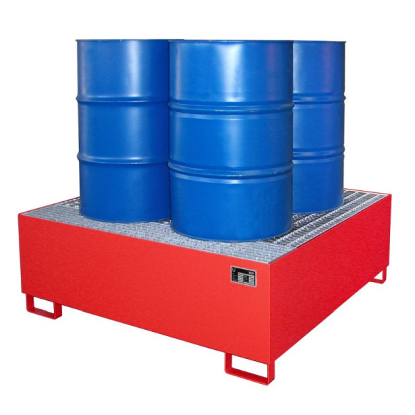 STEIN HGS Auffangwanne AW, für 200-l Fässer oder IBC 1000 Liter, 800 Liter, RAL 3000 feuerrot, Gesamthöhe 525 mm, lackiert, 4 x 200 Liter Fass, 79185.0032