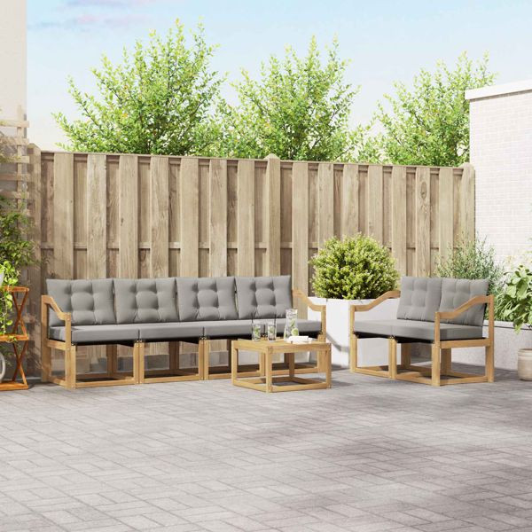 vidaXL Outdoor-Sofagarnitur mit Kissen 7-teilig Weiß und Hellgrau, 3389245