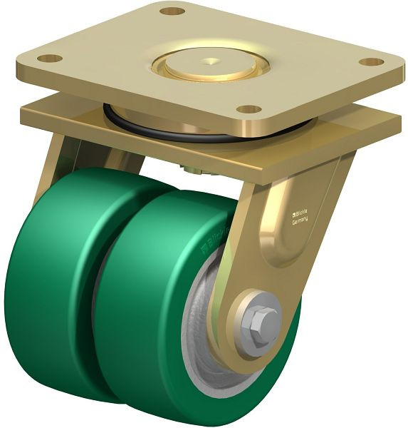 Blickle LSD-GST 127K Stahlgeschweißte Schwerlast-Doppel-Lenkrolle, schwere Drehkranz-Ausführung, Blickle Softhane®, Grün, 755020