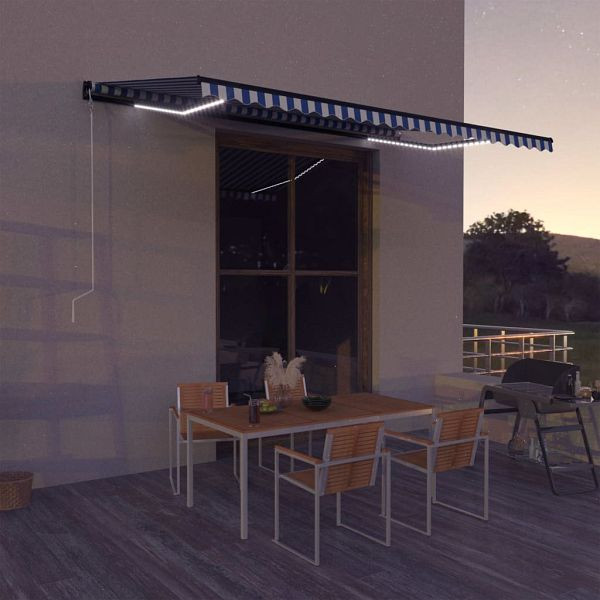 vidaXL Markise mit Windsensor & LED 500x300cm Blau und Weiß, 3051283