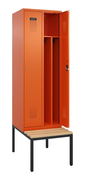 C+P Spind Evolo PLUS, 2 Abteile, 2120x600x815mm, 2004/2004, Zylinderschloss, Sitzfläche Buche-Hartholz, Sitzbank, 0490507-20F S10050