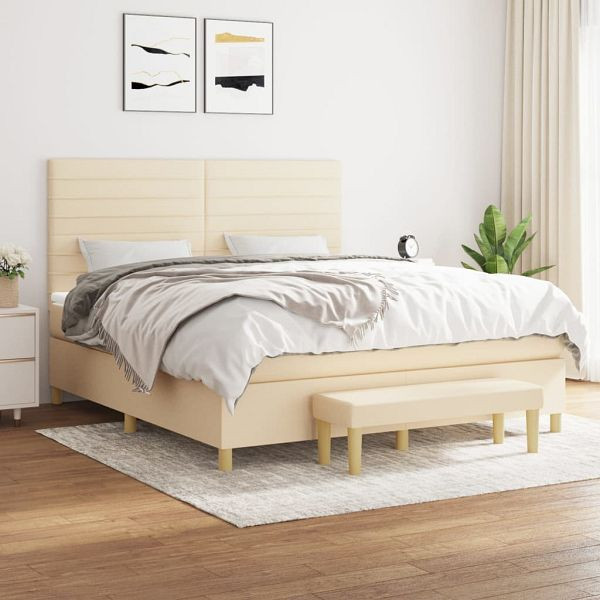 vidaXL Boxspringbett mit Matratze Creme 160x200 cm Stoff, 3137250
