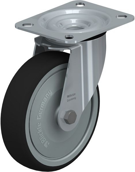 Blickle LE-PATH 125K-FK Stahlblech-Lenkrolle mit Anschraubplatte, Thermoplastisches Polyurethan, Grau, 754482