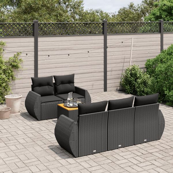 vidaXL 6-teilig Garten-Sofagarnitur mit Kissen Schwarz Poly Rattan, 3257217