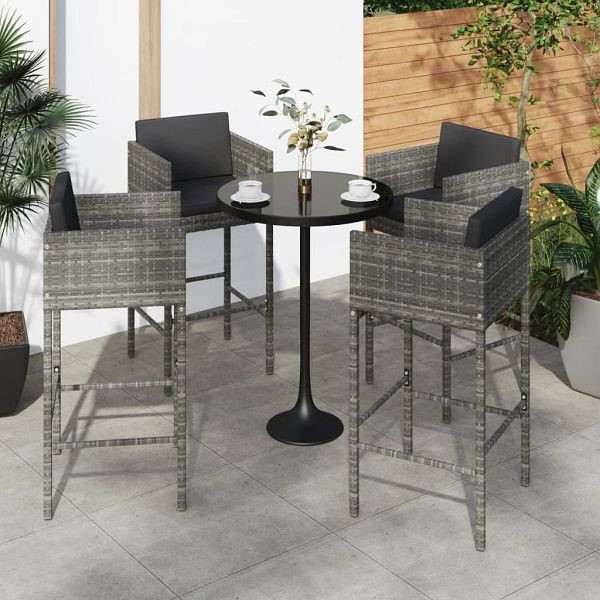 vidaXL Barhocker 4 Stück mit Kissen Grau Poly Rattan, 316661