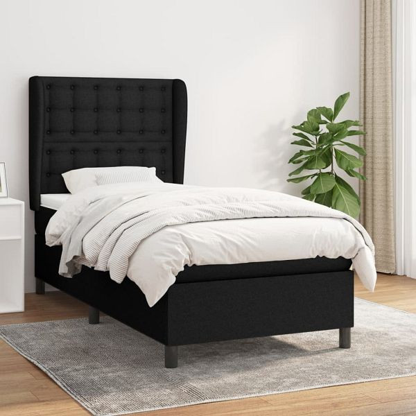 vidaXL Boxspringbett mit Matratze Schwarz 90x200 cm Stoff, 3128255