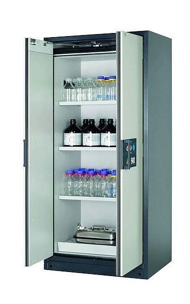 asecos Sicherheitsschrank Q-PEGASUS-90, Q90.195.090.WDAC in lichtgrau RAL 7035 mit 3x Fachboden (Stahlblech), 30042-041-30043