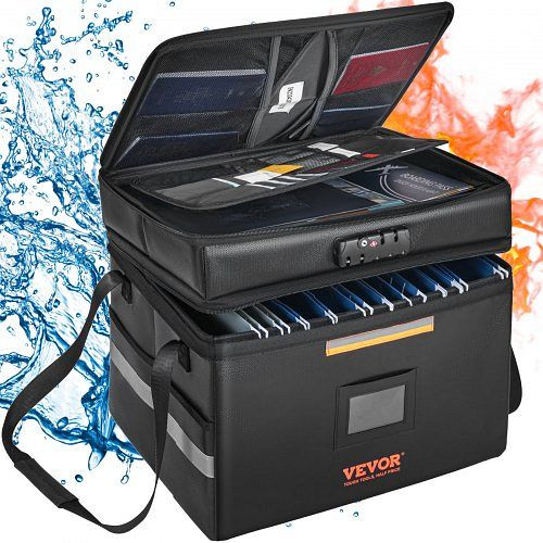 VEVOR Feuerfeste Wasserdichte Dokumentenbox 3 Speicherschichten 390 x 315 x 355 mm, Feuerfeste Geldtasche, Brieftasche, XSF1561361221WR0XV0