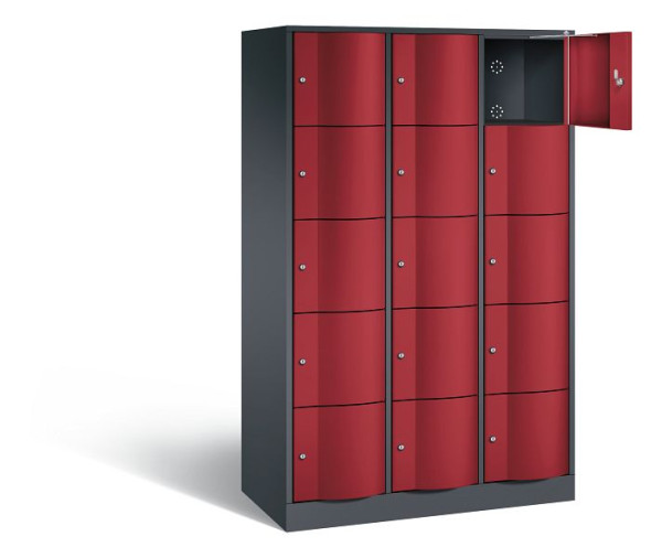 C+P Schließfachschrank Resisto, H1950xB1148xT540mm, Farbe: Schwarzgrau / Rubinrot, 8570-372 S10385