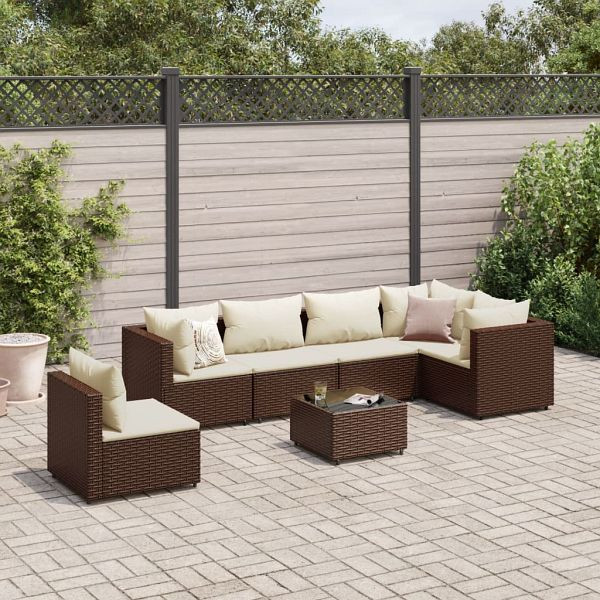vidaXL 7-teilig Garten-Lounge-Set mit Kissen Braun Poly Rattan, 3308177
