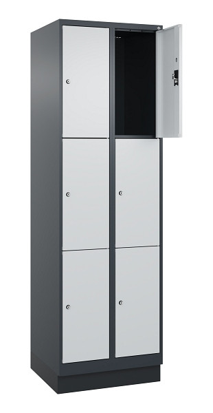 C+P Schließfachschrank Evolo PLUS, mit Sockel, 6 Fächer, 1950x600x500mm, 7016/70, Frontfarbe RAL 7035 Lichtgrau, 049020-203 S10017