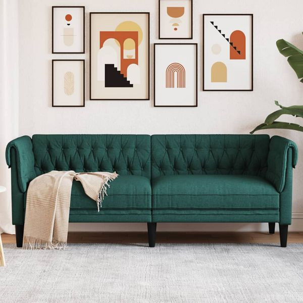 vidaXL Chesterfield-Sofa 3-Sitzer Dunkelgrün Stoff, 372560