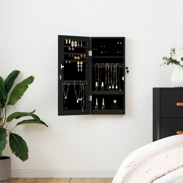 vidaXL Schmuckschrank mit Spiegel Wandmontage Schwarz 30x8,5x67 cm, 353209