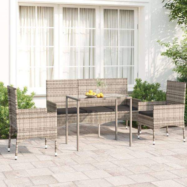 vidaXL 4-teilig Garten-Lounge-Set mit Kissen Grau Poly Rattan, 319505