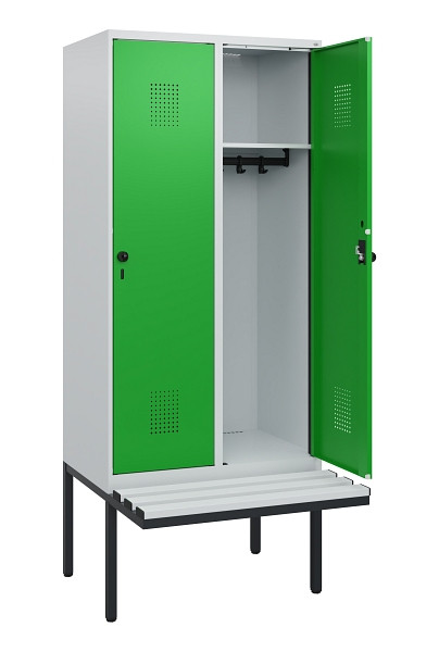 C+P Spind Evolo PLUS, 2 Abteile, 1950x800x815mm, 7035/6037, Drehriegel, Sitzfläche Kunststoff, 0490405-22 S10065