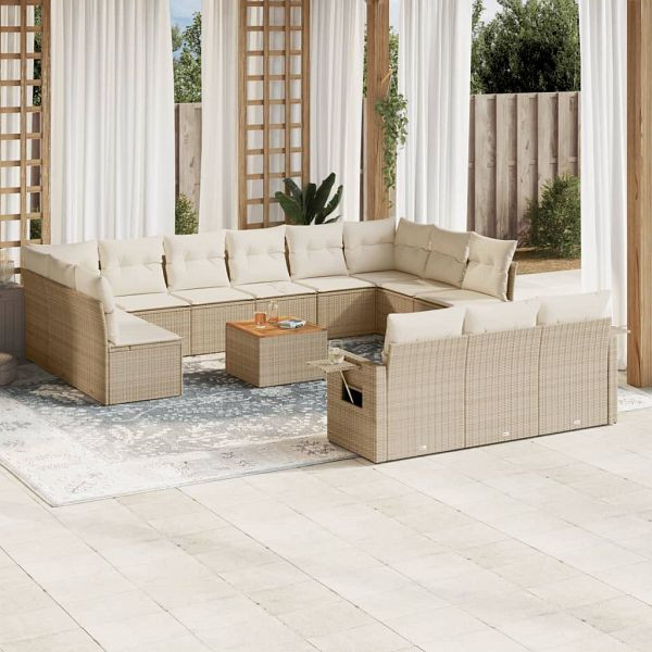 vidaXL 14-teilig Garten-Sofagarnitur mit Kissen Beige Poly Rattan, 3257136