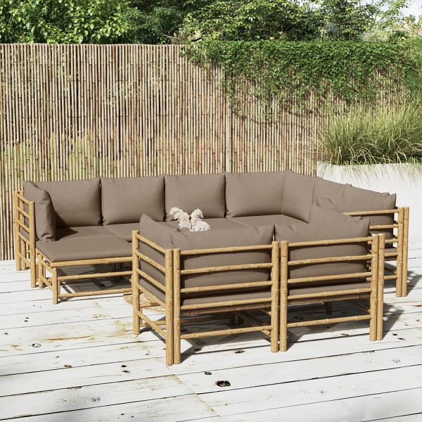 vidaXL 10-teilig Garten-Lounge-Set mit Kissen Taupe Bambus, 3155128