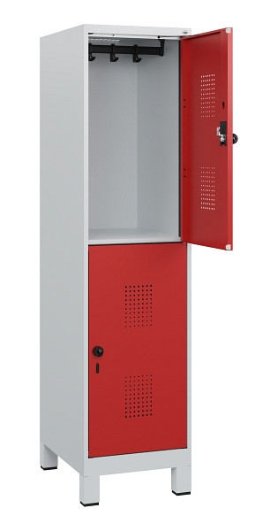C+P Doppelstöckiger Spind Evolo PLUS, Füße, 2 Fächer, 1630x400x500mm, 7035/3000, Drehriegel, 0493105-12 S10003