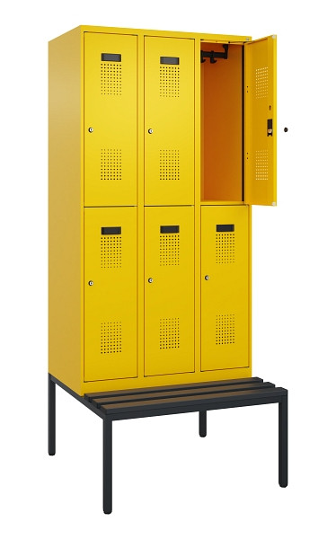 C+P Doppelstock-Spind Evolo PLUS, Bank, 6 Fächer, 2120x900x815mm, 1023/1023, Zylinderschloss, Sitzfläche Kunststoff, Sitzbank, 0493507-30 S10137