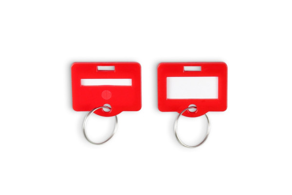 Eichner Schlüsselanhänger aus Kunststoff, mit Schlüsselring, inkl. Beschriftungsetikett, Farbe: Rot, VE: 1 Pack à 50 Stück, 9219-01414-020