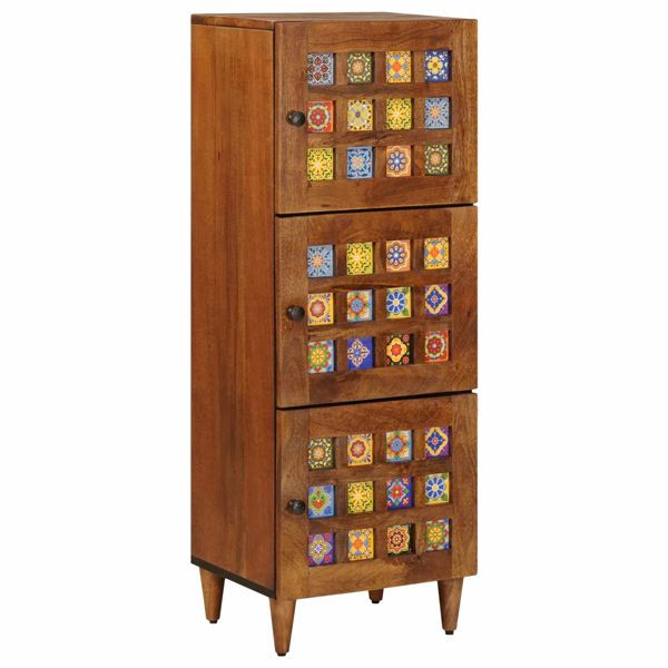 vidaXL Highboard mit Tür Walnuss 40 x 33,5 x 110 cm Massivholz Mango, 4018253