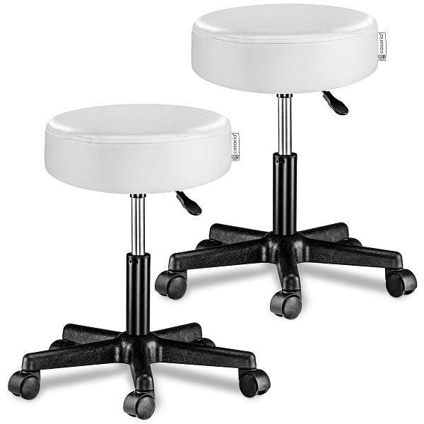 casaria Rollhocker Kunstleder 2er-Set Weiß 360° drehbar, 995878