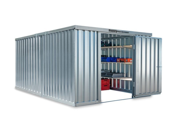 FLADAFI Materialcontainer-Kombination MC 1340, verzinkt, zerlegt, ohne Boden, 3.050 x 4.340 x 2.115 mm, Einflügeltüre auf der 3 m Seite, F13430101