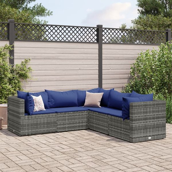 vidaXL 5-teilig Garten-Lounge-Set mit Kissen Grau Poly Rattan, 3308127