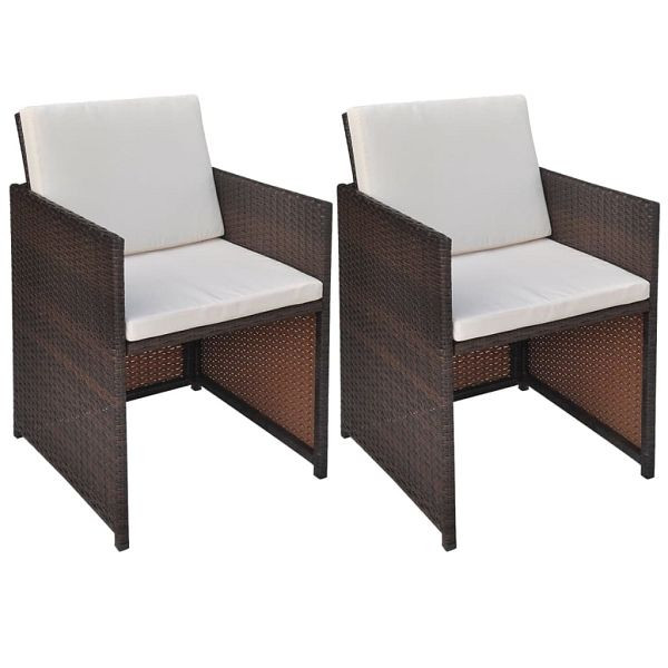 vidaXL Gartenstühle 2 Stück mit Polstern und Kissen Poly Rattan Braun, 42560