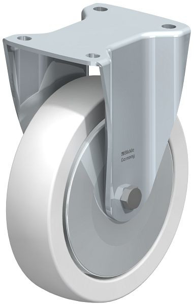 Blickle BH-SPO 200G-FA Stahlblech-Bockrolle, Schwerlast-Ausführung, mit Anschraubplatte, Polyamid, Weiß, 73585