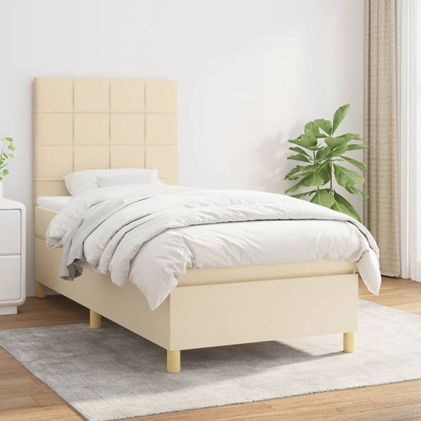 vidaXL Boxspringbett mit Matratze Creme 90x190 cm Stoff, 3142302