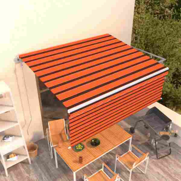 vidaXL Markise Automatisch Einziehbar mit Volant 4,5x3m Orange & Braun, 3069330