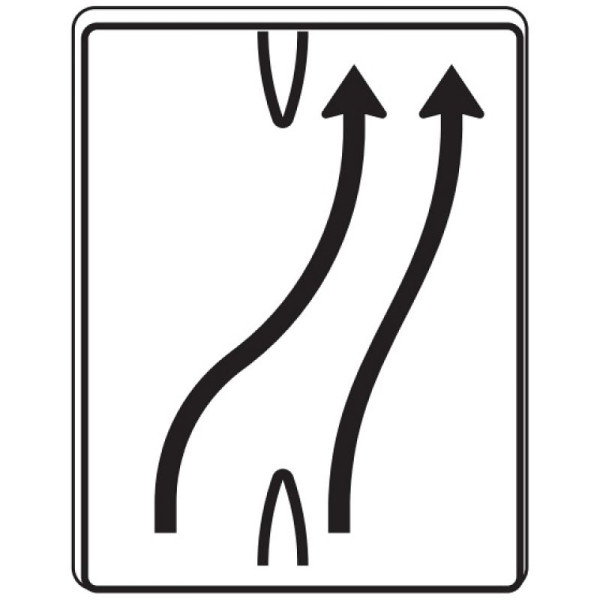 Stein HGS Überleitungstafel, 2-streifig nach rechts, 1 Fahrstreifen übergeleitet, RA1/Alform, ohne Entfernungsangabe, 1600x1250mm, 501-23-112