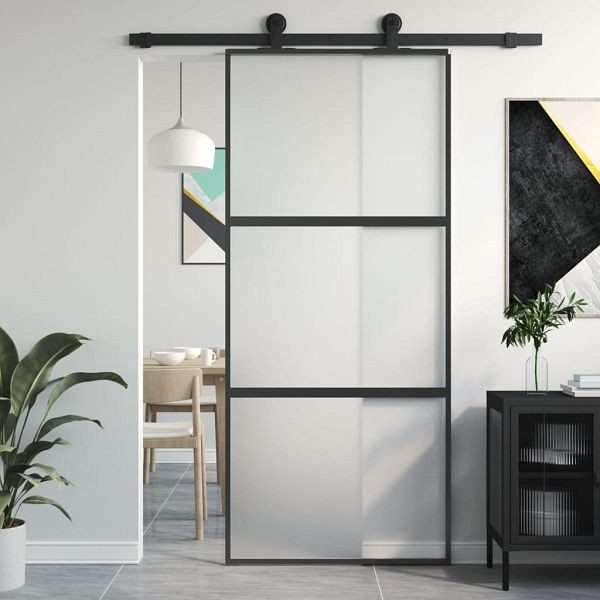 vidaXL Schiebetür Schwarz 90x205 cm Hartglas und Aluminium, 155199
