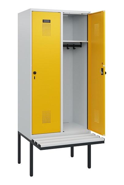 C+P Spind Evolo PLUS, 2 Abteile, 1950x800x815mm, 7035/1004, Drehriegel, Sitzfläche Kunststoff, 0490405-22 S10054
