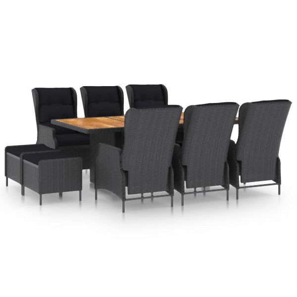 vidaXL 9-tlg. Garten-Essgruppe mit Auflagen Poly Rattan Dunkelgrau, 3060158