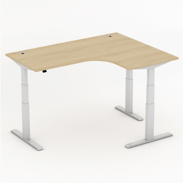 Deskin Sitz-/ Stehtisch Jumboform Comfort MULTI M, Buchedekor, B 1800 x T 1400 x H 640-1300 mm, Freiform rechtsseitig, 285828