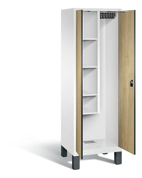 C+P Putzmittel-Spind Evolo, H1850xB610xT500mm, Farbe: Verkehrsweiß / Dekor Eiche Sereno, 48110-00 S10100