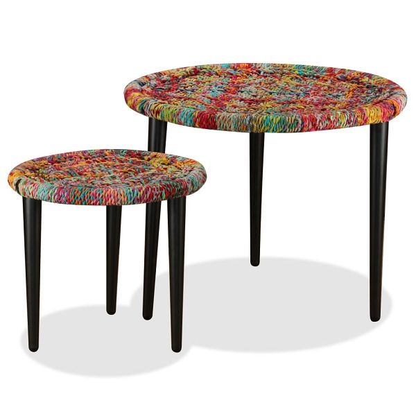 vidaXL 2-teilig Couchtisch-Set Chindi-Details Mehrfarbig, 244213