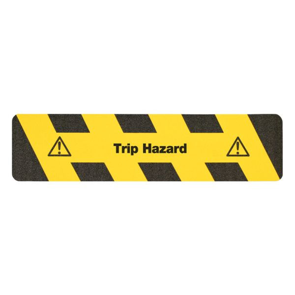m2 Antirutschbelag Warnmarkierung schwarz/gelb Text "Trip Hazard" Streifen 150x610mm, M12E150610