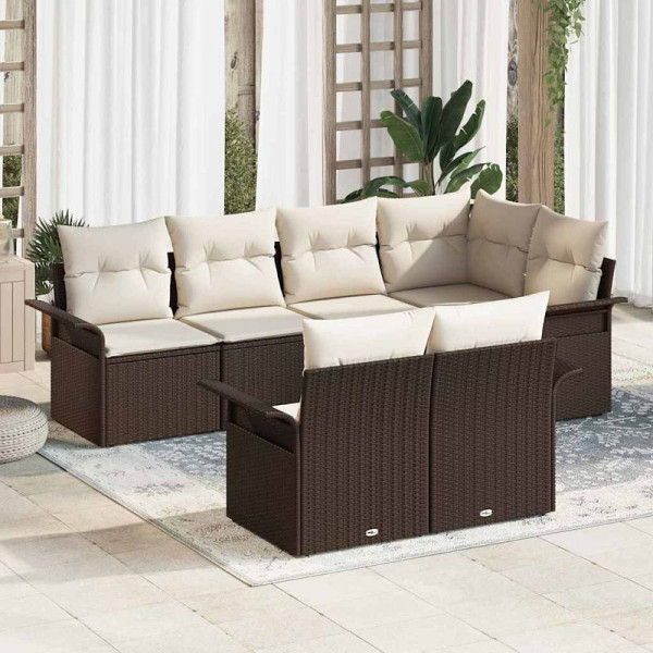vidaXL Garten-Sofa-Set mit Kissen mit Speicher, 7er Set, Braun Poly Rattan, 3354067
