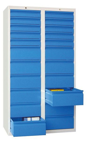 Pavoy Schubladenschrank Gleitführung, 1800/1000/500, Zylinderschloss, 2 Reihen, 10x100, 12x200, 43447-100-006-910905