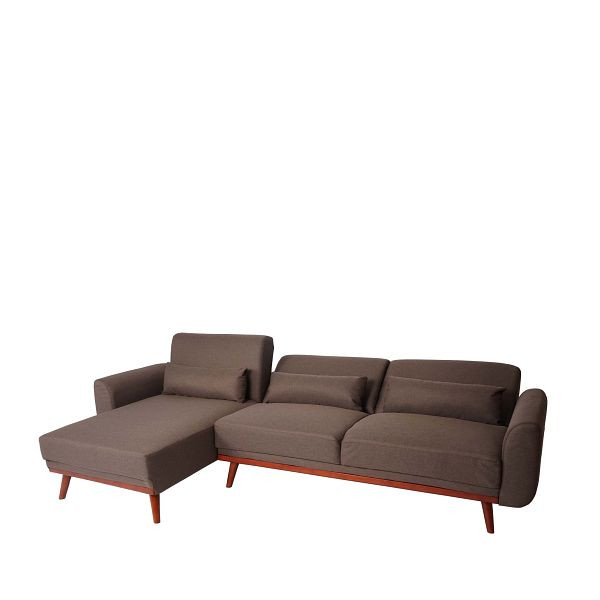 Mendler Sofa HWC-J20, Couch Ecksofa, L-Form 3-Sitzer Liegefläche Schlaffunktion Stoff/Textil, braun, 75480+75481