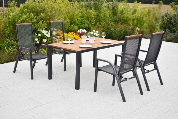 Merxx Tilos Set 5-teilig, 4Tilos Sessel, Rückenlehne durch Gasdruck verstellbar, 1 Tilos Ausziehtisch, 150 (200) x 90 cm, 50980-217