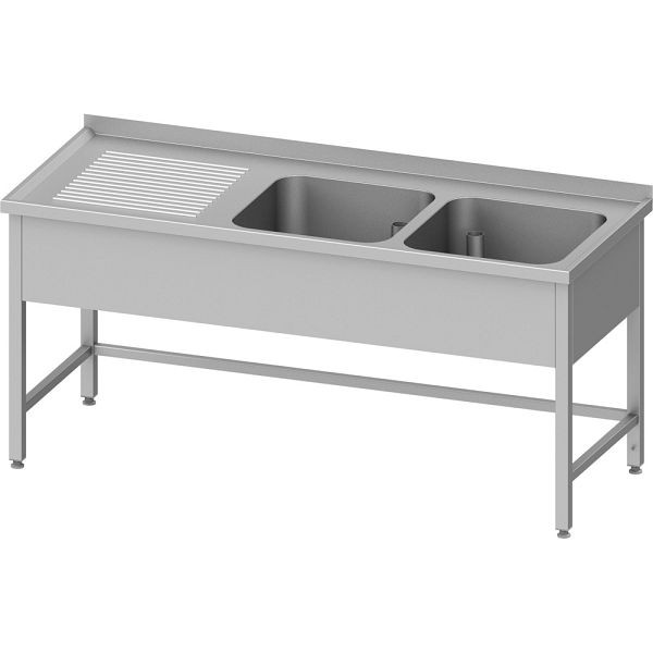 Stalgast Edelstahl Spültisch ohne Grundboden, 1500x700x850 mm, mit zwei Becken rechts, mit Aufkantung, verschweißt, VST15722RA