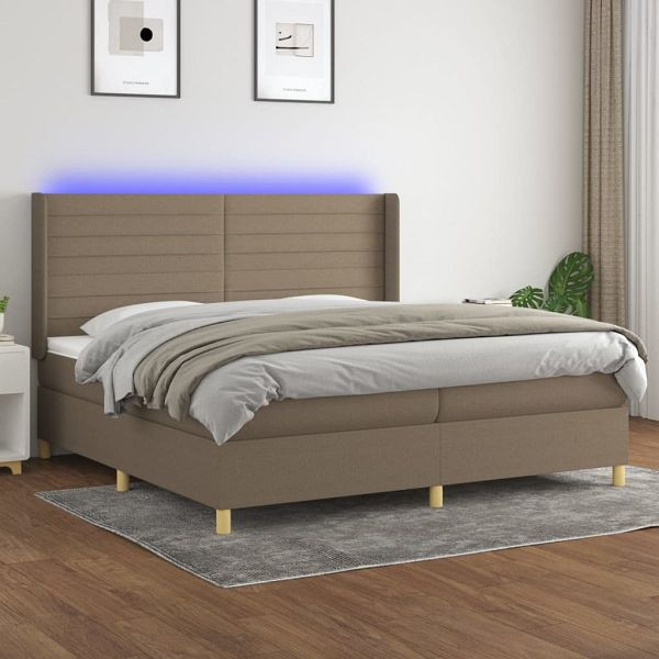 vidaXL Boxspringbett mit Matratze & LED Taupe 200x200 cm Stoff, 3138985