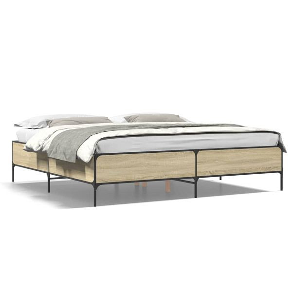 vidaXL Bettgestell Sonoma-Eiche 200x200 cm Holzwerkstoff und Metall, 3279778